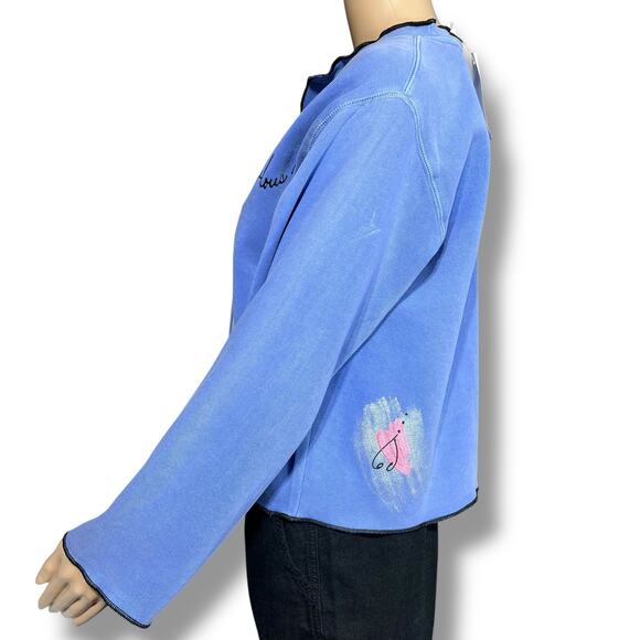 Vintage Stick Chics Womens Hand Painted Sweatshirt Button Closure Blue Medium - Picture 5 of 14